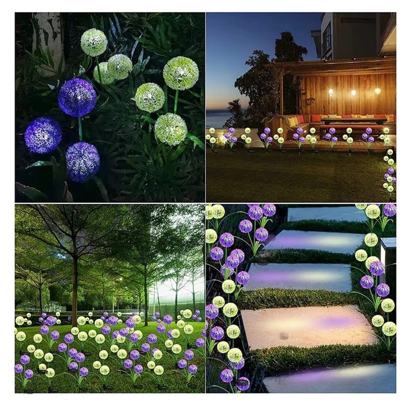 Lampa ogrodowa solarna wbijana RGB 71cm czosnek kwiat ozdobny