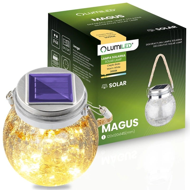 Lampa ogrodowa LED solarna wisząca LATARENKA SŁOIK 3000K szklana MAGUS