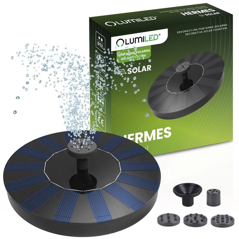 Fontanna ogrodowa solarna LED pływająca z pompą HERMES 180l/h