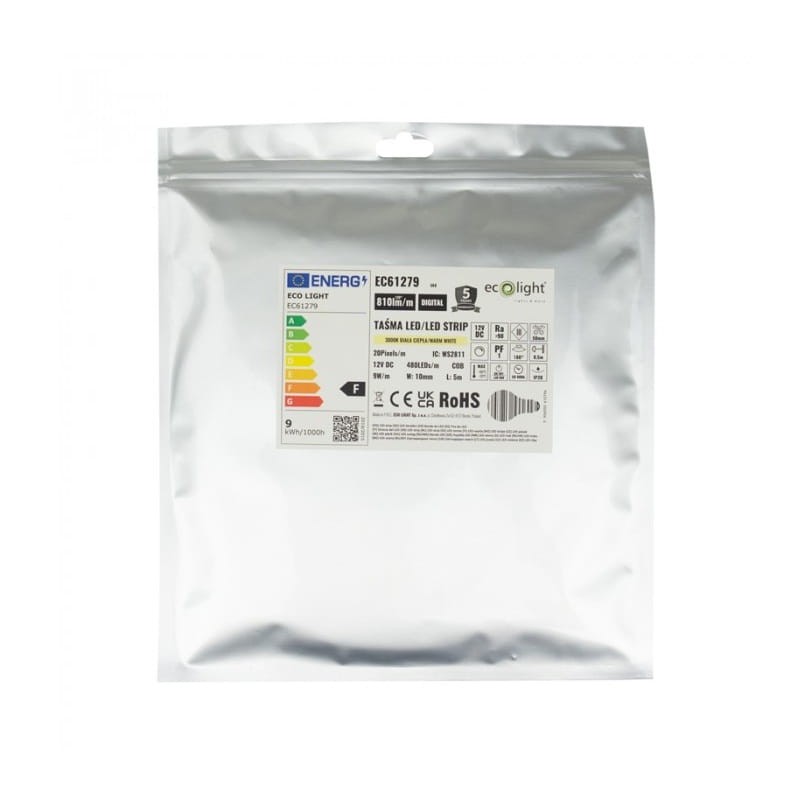 Taśma LED COB 480 9W/m 12V IP20 3000K cyfrowa