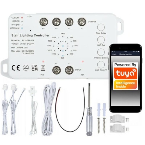 Sterownik schodowy LED 2xPIR 12-24V 25A Miboxer WiFi Tuya - biały