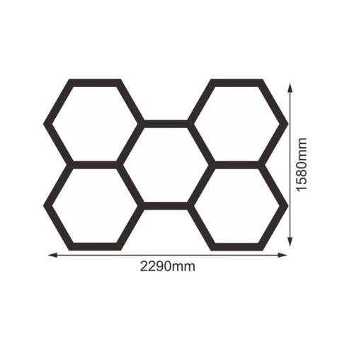Zestaw 5 lamp LED HEXAGON 192W 4000K wymiary
