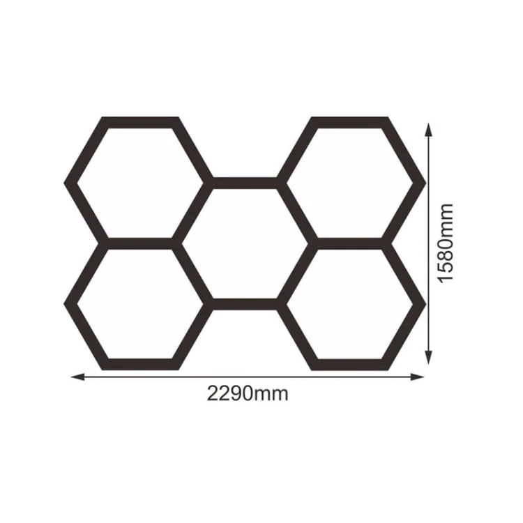 Zestaw 5 lamp LED HEXAGON 192W 4000K wymiary
