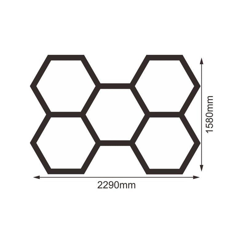 Zestaw 5 lamp LED HEXAGON 192W 4000K wymiary