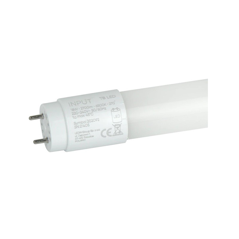 Świetlówka tuba LED T8 18W 120cm 2700lm biała zimna - 1-stronne zasilanie szkło PRIME