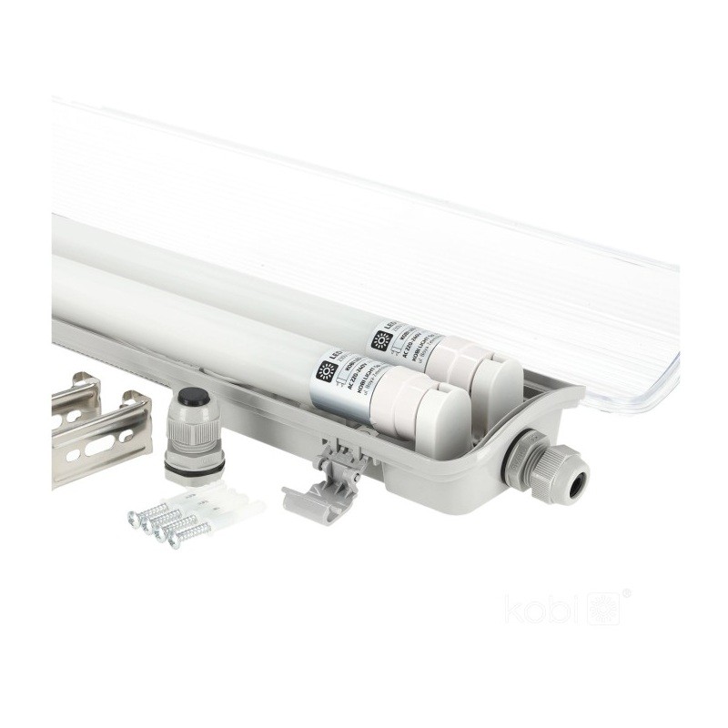 Zestaw oprawa hermetyczna 2x120 G2 + 2xLED T8 18W 6500K - w zestawie