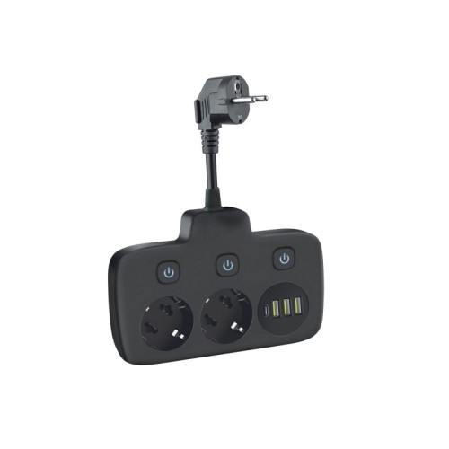 Przedłużacz rozgałęźnik Linea 2 gniazda 230V kabel 0,2m + 4xUSB czarny