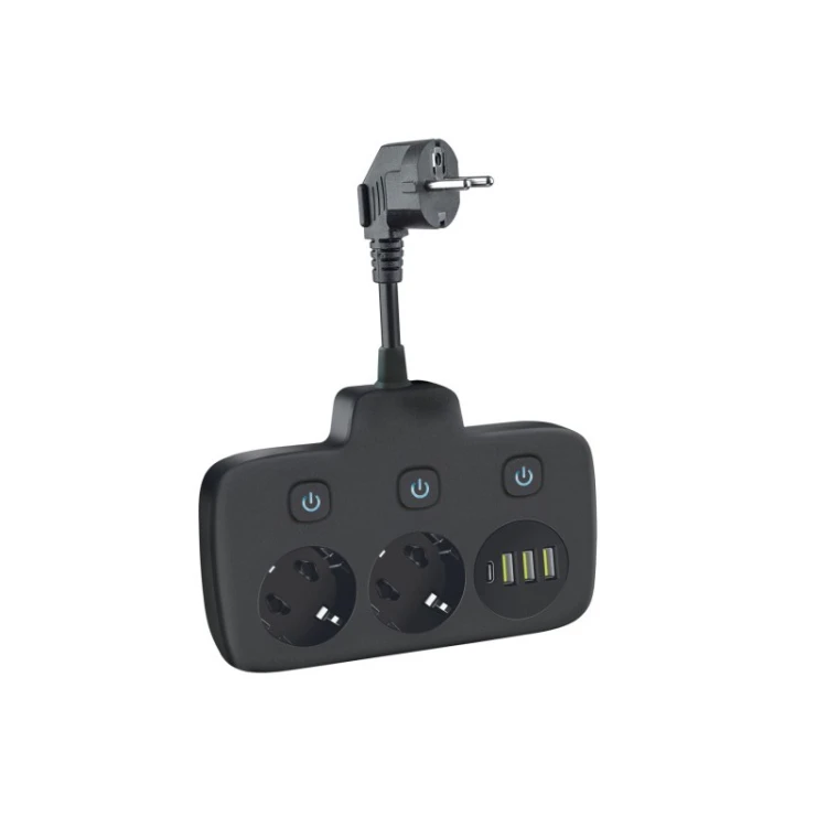 Przedłużacz rozgałęźnik Linea 2 gniazda 230V kabel 0,2m + 4xUSB czarny