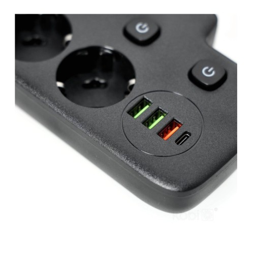 Przedłużacz 2 gniazda 230V kabel 0,2m + 4xUSB czarny