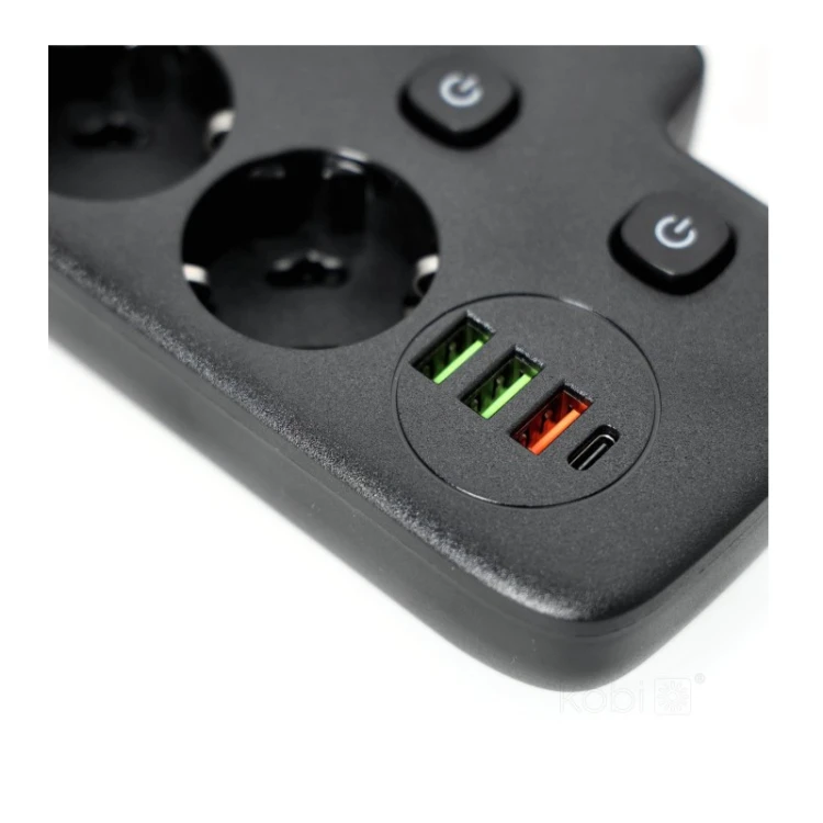 Przedłużacz 2 gniazda 230V kabel 0,2m + 4xUSB czarny