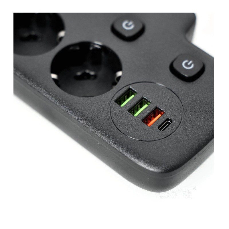 Przedłużacz 2 gniazda 230V kabel 0,2m + 4xUSB czarny