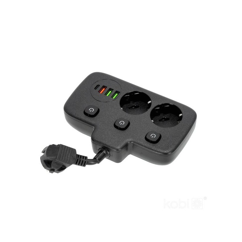 Przedłużacz rozgałęźnik Linea 2 gniazda 230V kabel 0,2m + 4xUSB