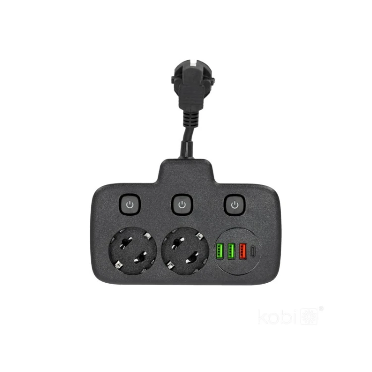 Przedłużacz rozgałęźnik Linea 2 gniazda 230V kabel 0,2m + 4xUSB czarny