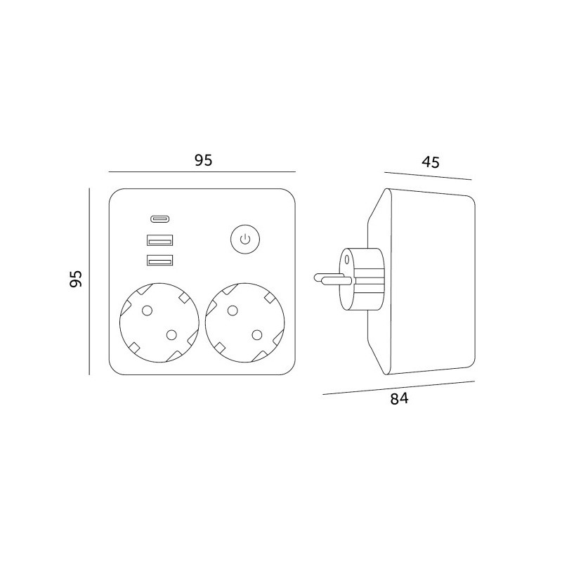 wymiary rozgałęźnika Linea PRO FL2 2 gniazda 230V + 3xUSB