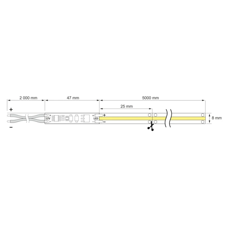 wymiary taśmy T-COB-5M-300-40-SC-01W