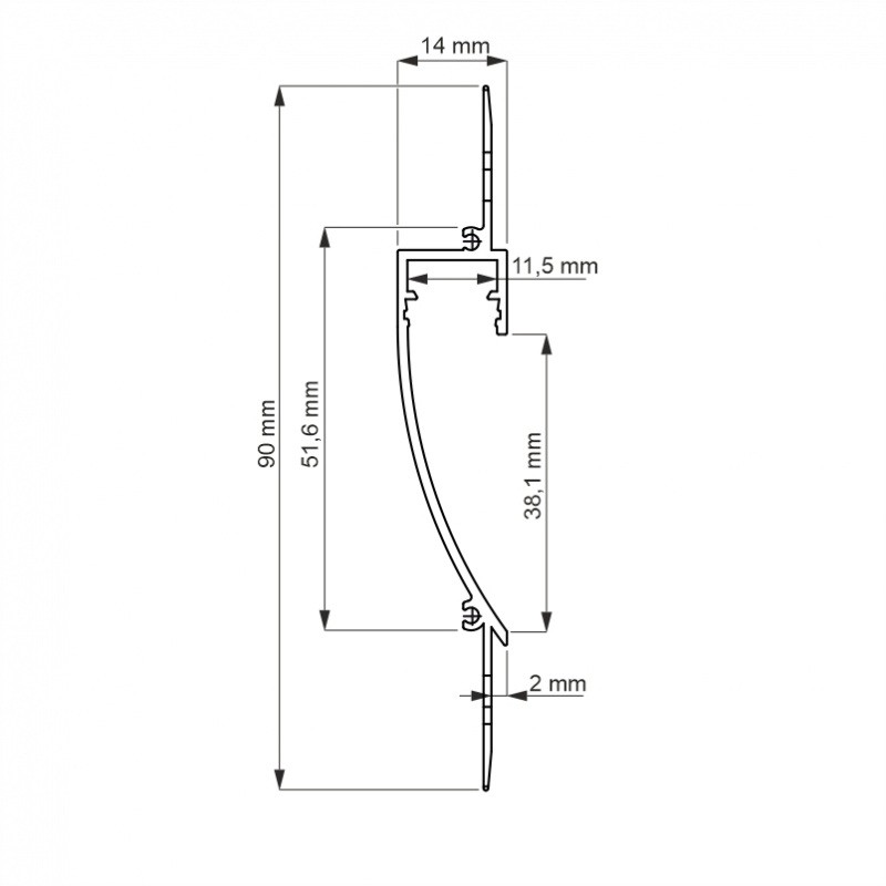 wymiary profilu 2m do płyt GK typ J aluminiowy Deoline