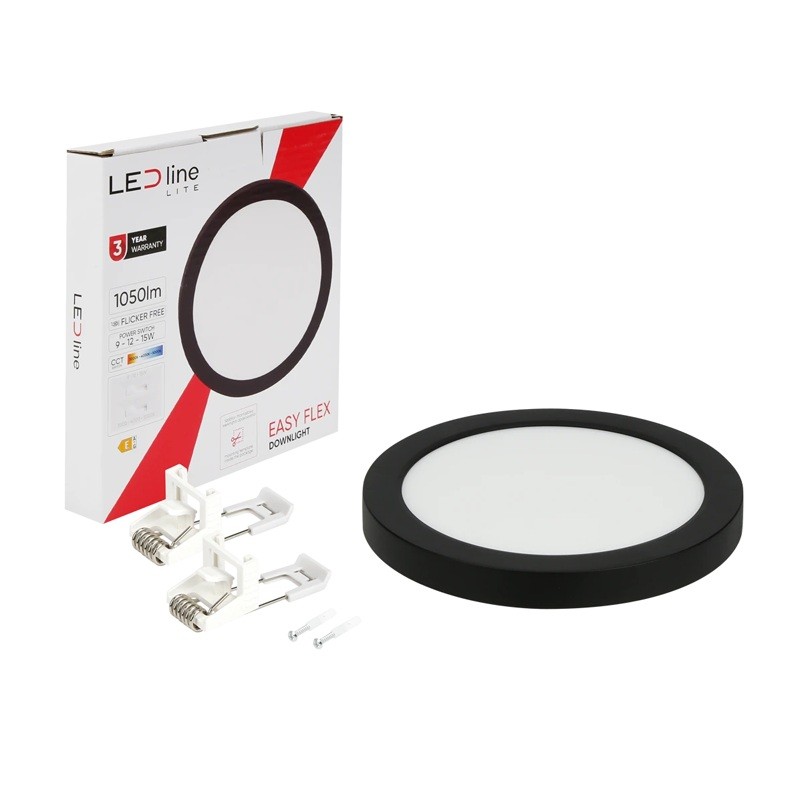 Plafon LED line LITE Downlight EASY FLEX 3CCT(3K/4K/5K) 9/12/15W 1050lm okrągły IP20 czarny
