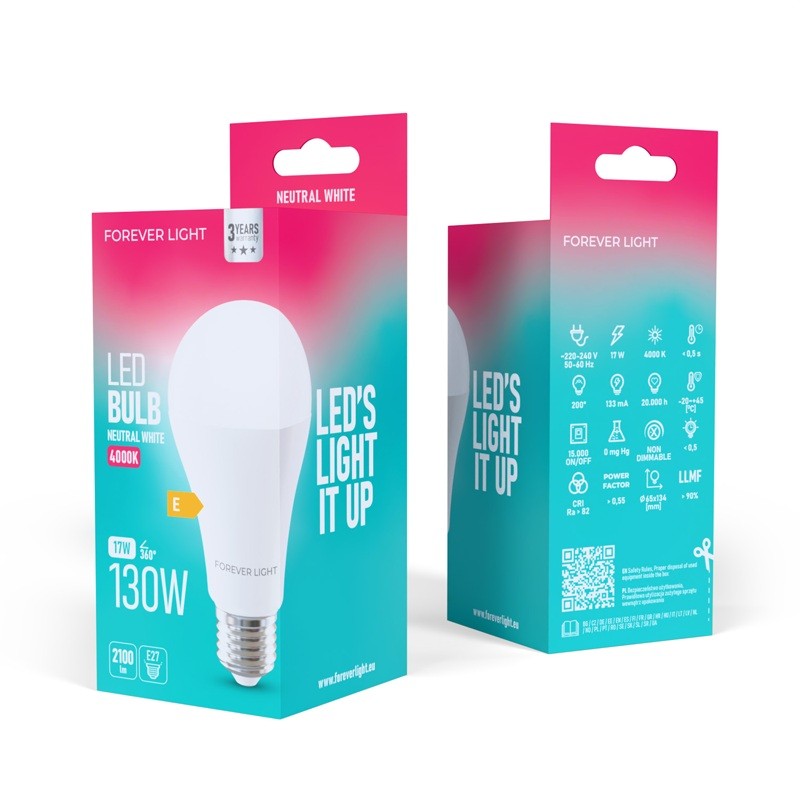 opakowanie żarówki LED E27 17W neutralna 4000K 2100lm A65