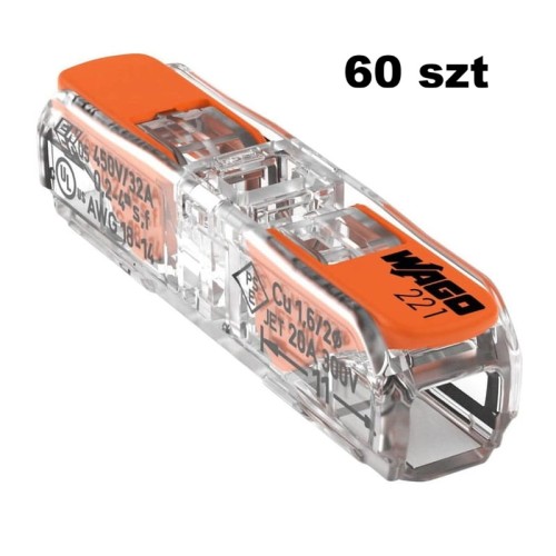 Opakowanie szybkozłączek WAGO przelotowych uniwersalnych 2 x 0,2-4 mm2 z dźwigniami zwalniającymi 221-2411-60x - 60 szt.