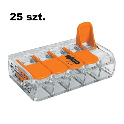 Opakowanie szybkozłączek WAGO uniwersalnych 5 x 0,2-4 mm2 z dźwigniami zwalniającymi 221-415-25x - 25 szt.