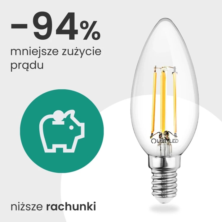 Żarówka LED E14 B35 2,2W świeczka Filament biała ciepła