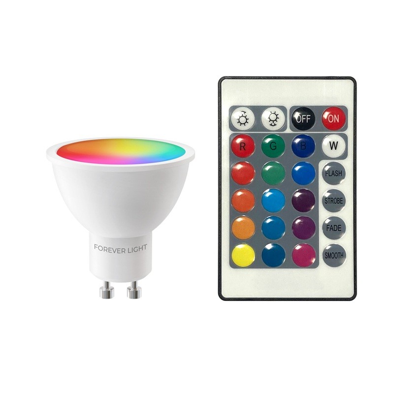 Żarówka LED GU10 RGBW RGB + biała neutralna 4,8W + pilot