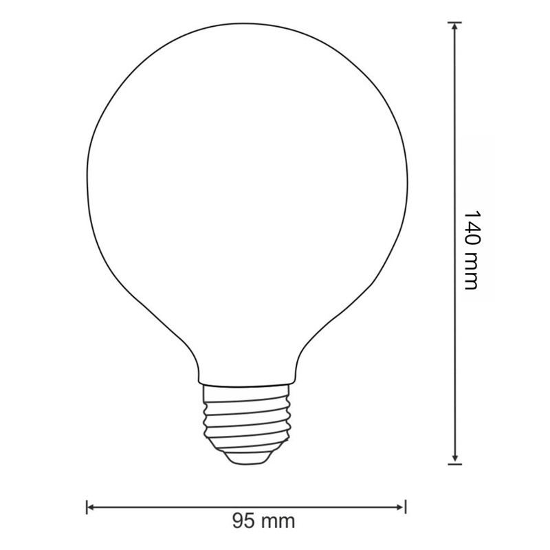 wymiary żarówki E27 G95 7,5W 4000K