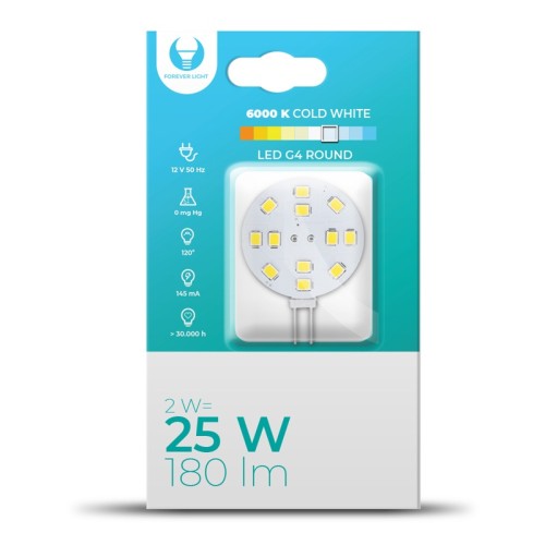 Żarówka LED G4 Round 2W 12V biała zimna 6000K
