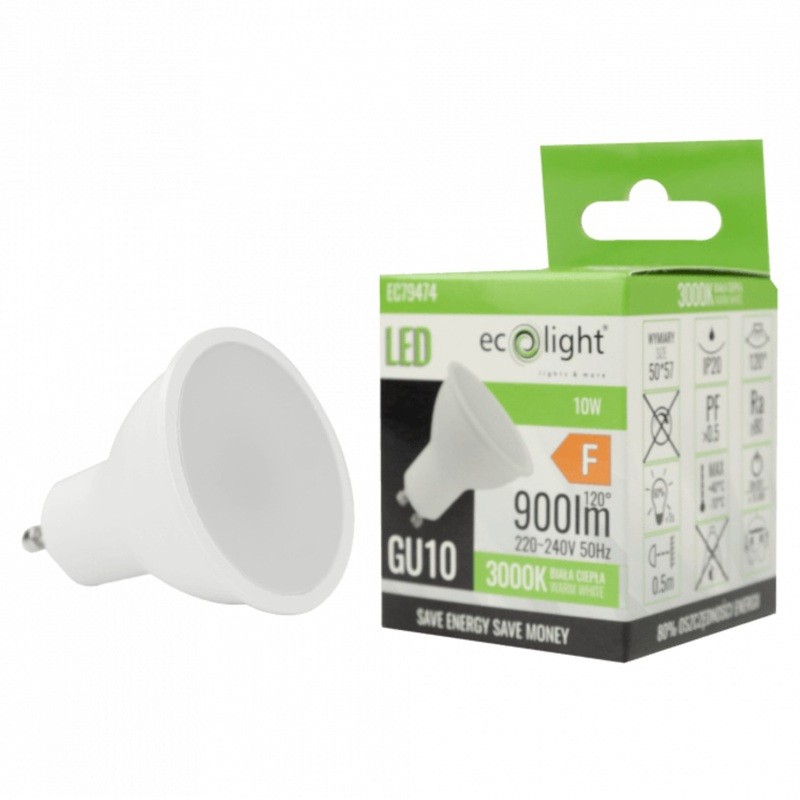 opakowanie żarówki GU10 10W 3000K