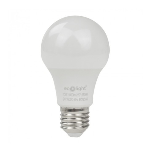 Żarówka LED E27 24V 10W zimna 6500K 1000lm A60
