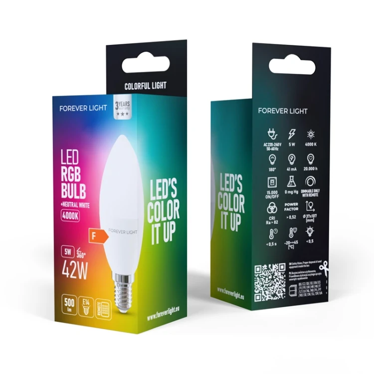 opakowanie żarówki led rgb i neutralna 5W