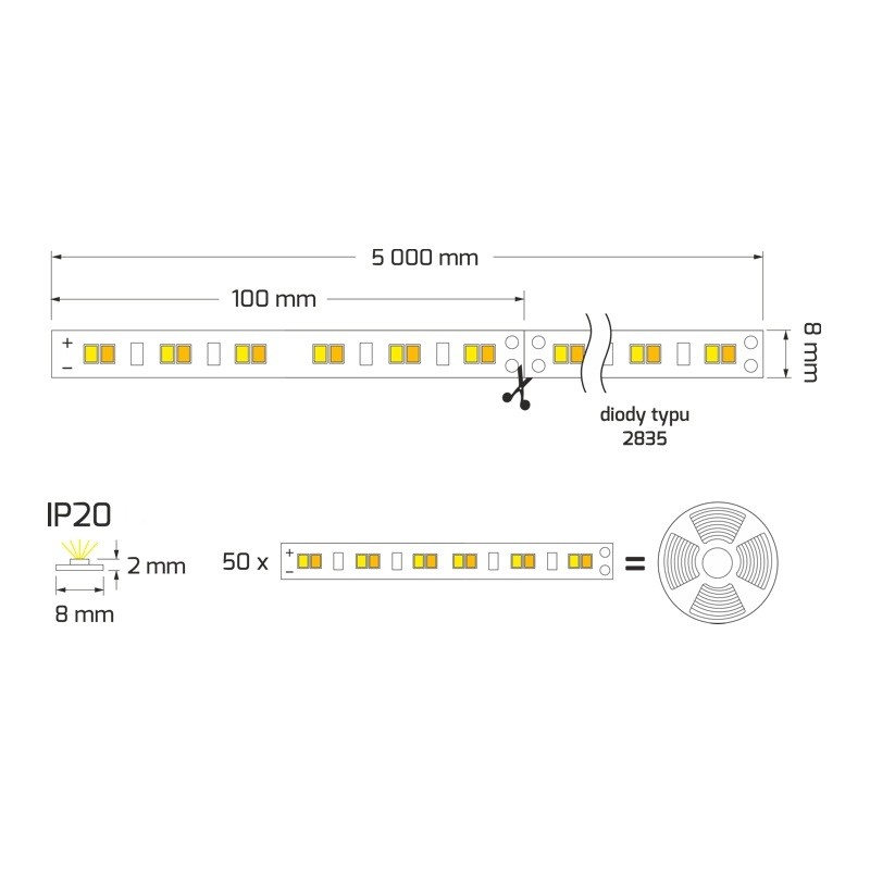 Taśma LED Bicolor 120led/m 2835 24V 10,8W/m IP20 5m