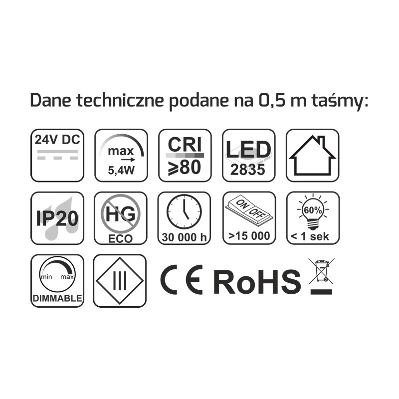 Taśma LED Bicolor 120led/m 2835 24V 10,8W/m IP20 5m