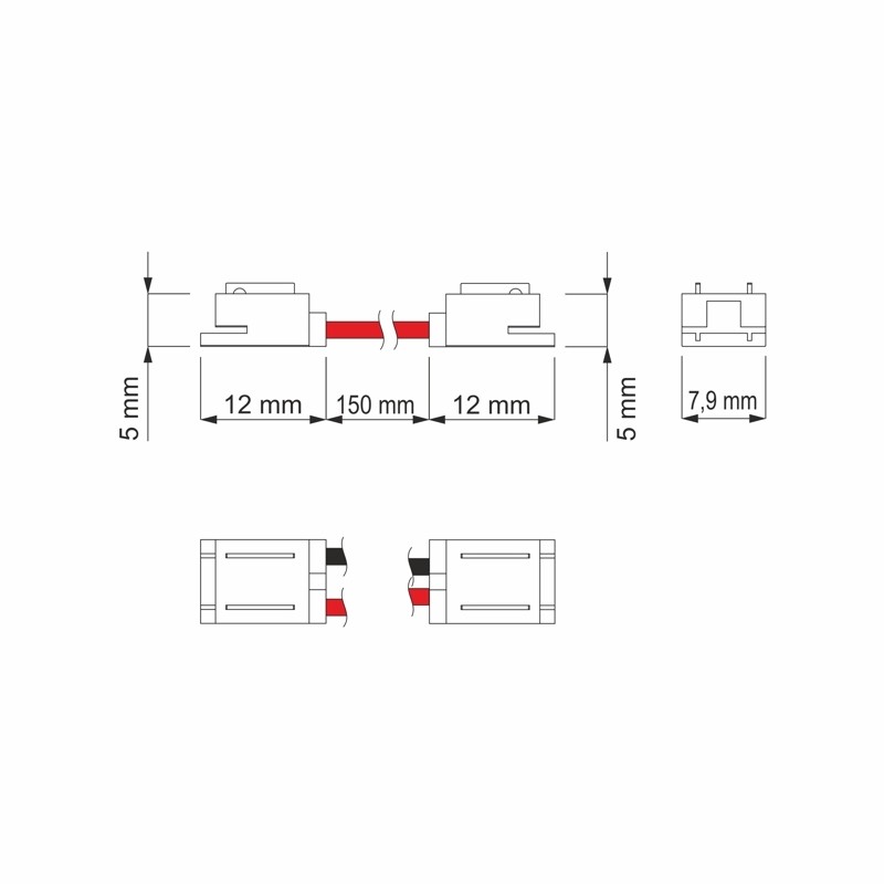 wymiary złączki do taśm 15cm