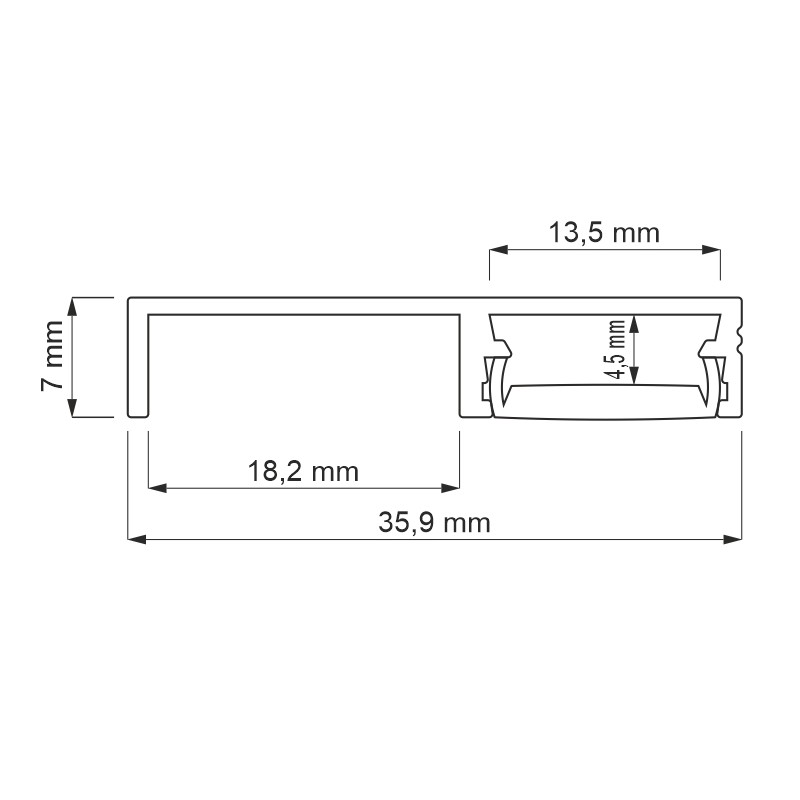 wymiary profilu 2m do taśm 8-12mm