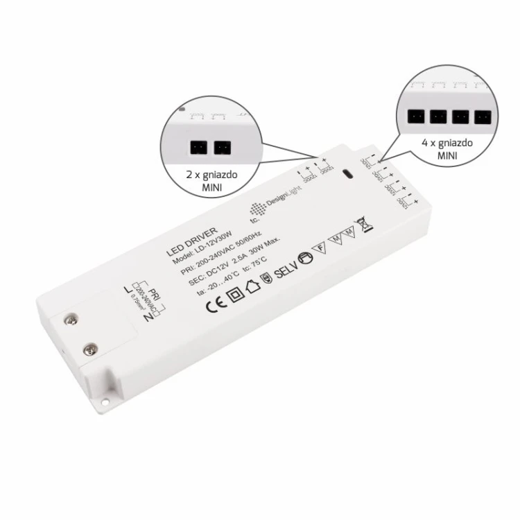 Zasilacz LED 30W z gniazdami mini