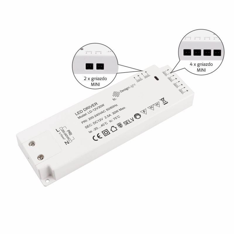 Zasilacz LED 30W z gniazdami mini