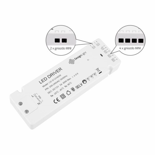 Zasilacz LED 60W z gniazdami mini
