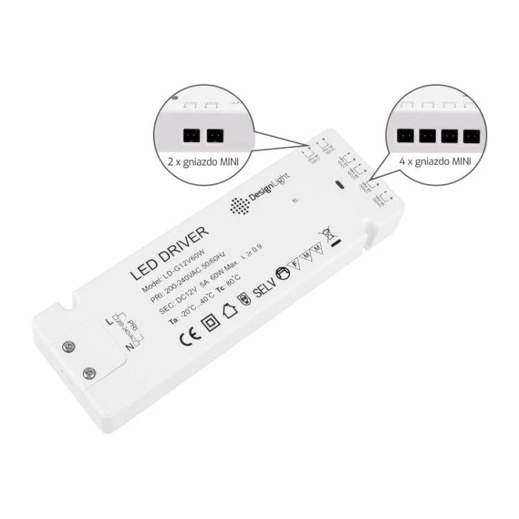 Zasilacz LED 60W z gniazdami mini