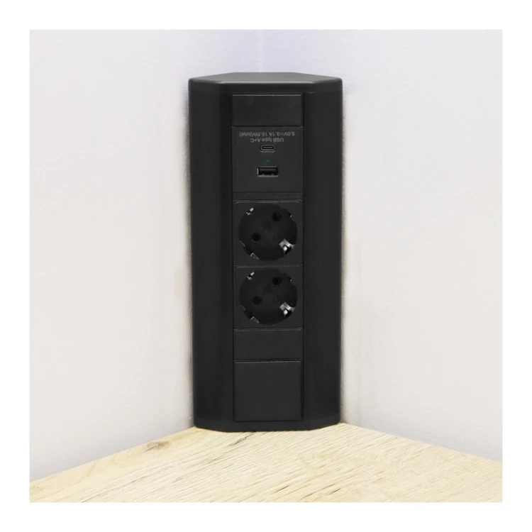 Przedłużacz narożny 1,8 m 3 gniazda Corner BOX czarny z gniazdami USB A+C