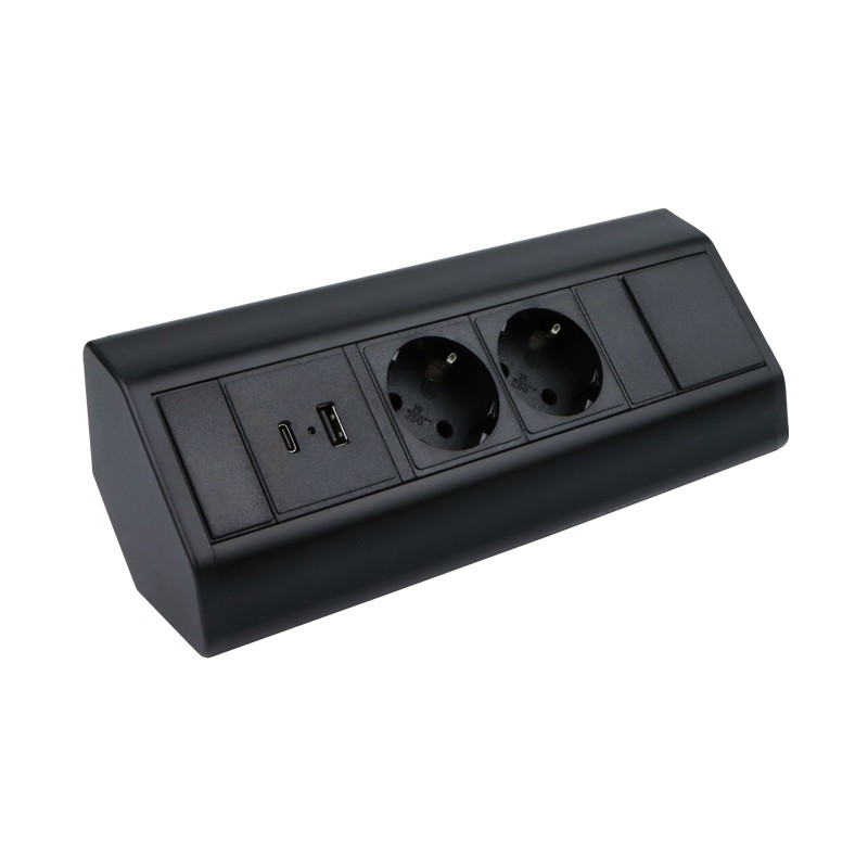 Przedłużacz narożny 1,8 m 3 gniazda Corner BOX czarny z gniazdami USB A+C