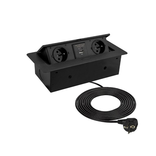 Przedłużacz narożny 1,5m 2 gniazda francuskie Kombi BOX czarny z gniazdami USB A+C