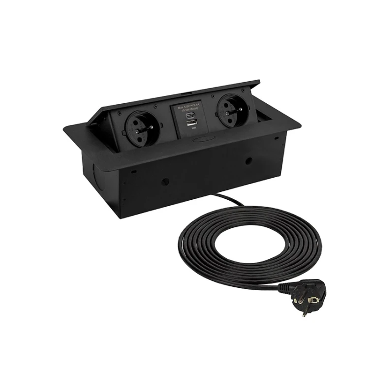 Przedłużacz narożny 1,5m 2 gniazda francuskie Kombi BOX czarny z gniazdami USB A+C