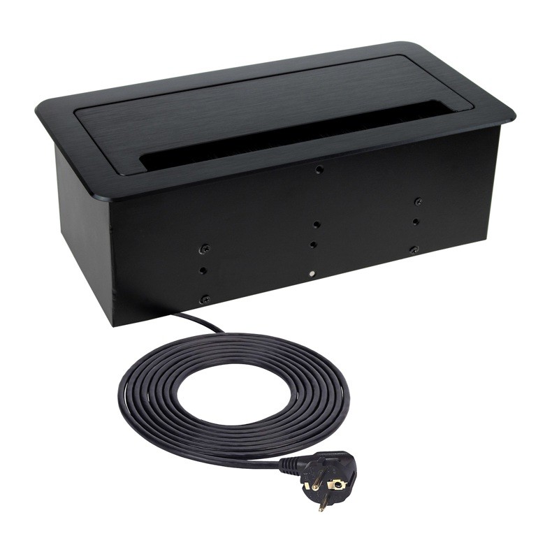 Gniazdo meblowe 1,5m 2 gniazda francuskie INBOX czarne z USB A+C, RJ45 i HDMI