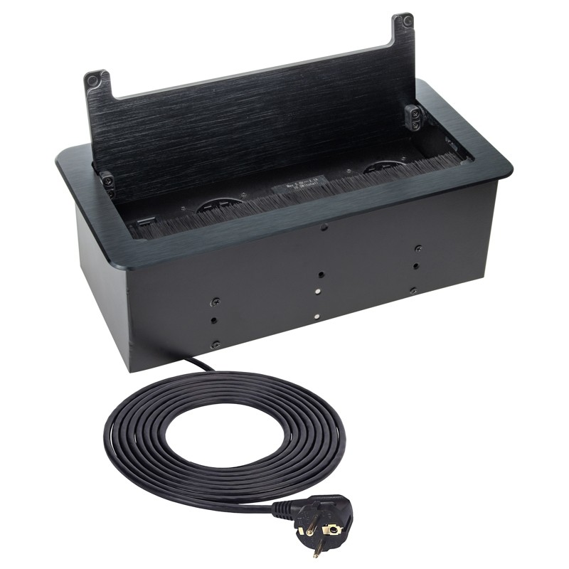 Gniazdo meblowe 1,5m 2 gniazda francuskie INBOX czarne z USB A+C, RJ45 i HDMI