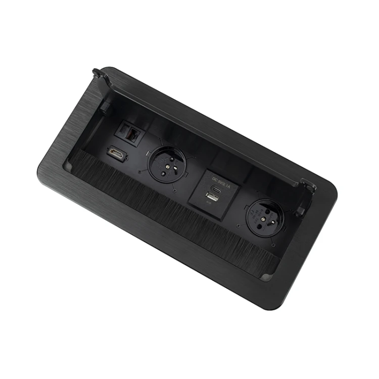 Gniazdo meblowe 1,5m czarne z USB A+C, RJ45 i HDMI