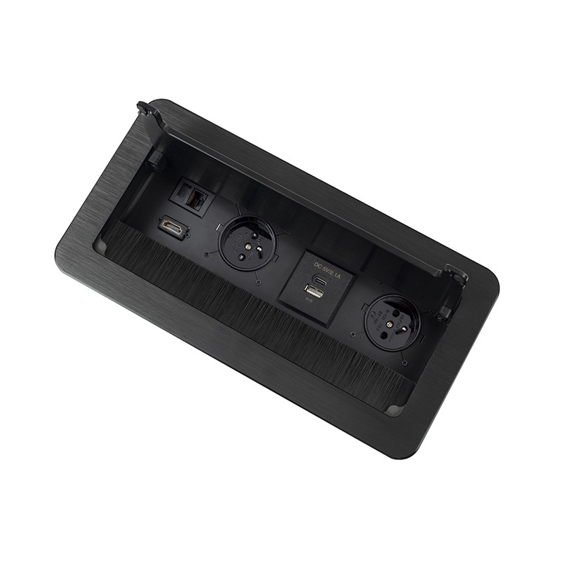 Gniazdo meblowe 1,5m czarne z USB A+C, RJ45 i HDMI