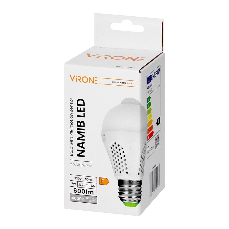 Żarówka LED E27 7W 600lm 230V A60 4000K NAMIB z czujnikiem ruchu i zmierzchu