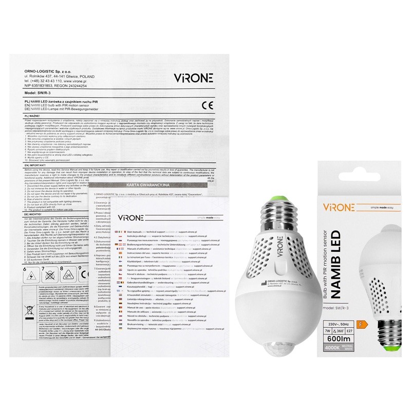 Żarówka LED E27 7W 600lm 4000K z czujnikiem ruchu i zmierzchu