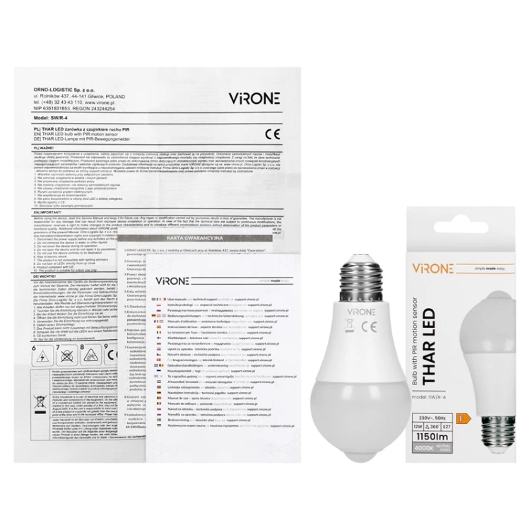 Żarówka LED E27 12W 1150lm 4000K 230V A60 THAR z czujnikiem ruchu i zmierzchu